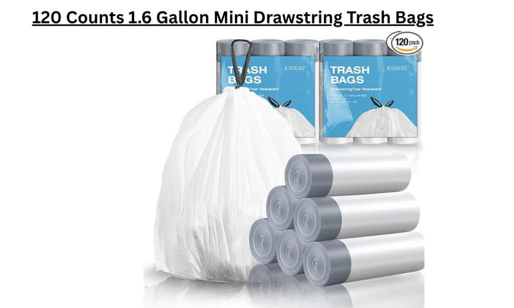 120 Counts 1.6 Gallon Mini Drawstring Trash Bags